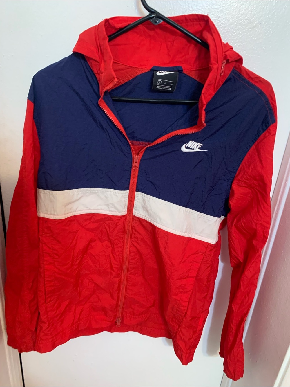 Nike Kids Red Navy Blue Colorblock Hooded Windbreaker